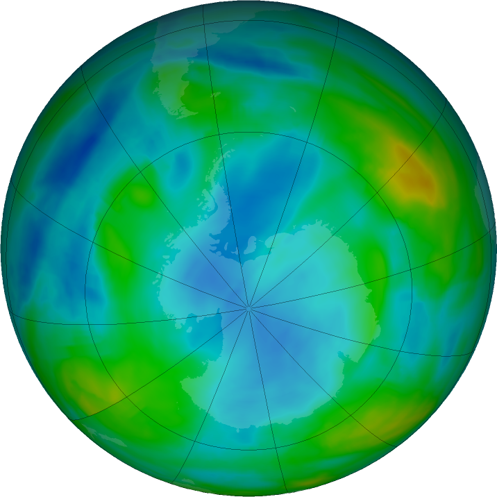 Antarctic ozone map for 09 July 2021